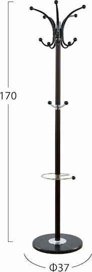 HomeMarkt Metallic Coat Rack with Umbrella Holder Walnut Rotating with Marble Base 37x37x170cm
