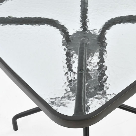 Figo Outdoor Dinner Table with Glass Surface and Metal Frame Gray 60x60x72cm