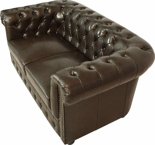 Chesterfield Двуместен Диван Изкуствена кожа Кафяв 155x90x73см.