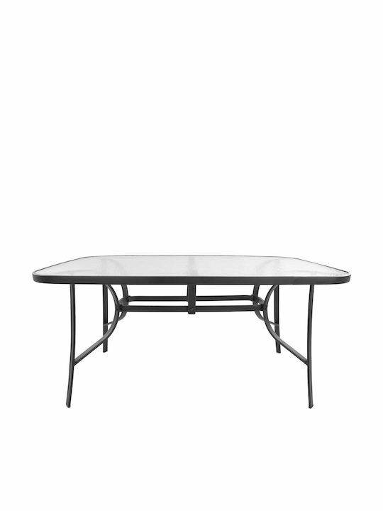 Bruno Outdoor Dinner Free Standing Table with Glass Surface and Metal Frame Gray 150x90x72cm