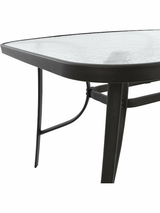 Bruno Outdoor Dinner Free Standing Table with Glass Surface and Metal Frame Gray 150x90x72cm