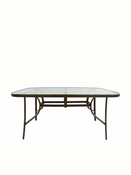 Bruno Outdoor Dinner Free Standing Table with Glass Surface and Metal Frame Brown 150x90x72cm