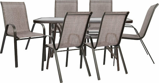 Set Sala De Mese Pentru Exterior Textline 7 Piese Maro