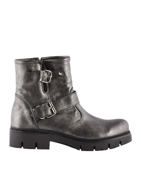 Leder Stiefeletten Damen Silber