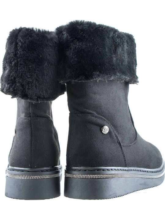 Xti Suede Women's Ankle Boots with Fur Black