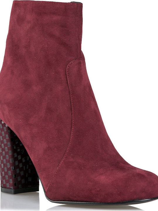 Envie Shoes Suede Women's Chelsea Boots with High Heel Burgundy