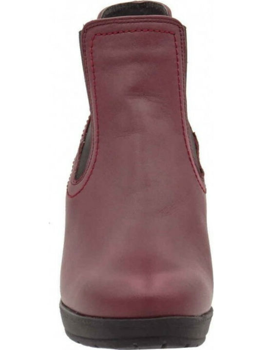 Commanchero Original Leder Damen Chelsea Stiefeletten mit hohem Absatz Burgundisch