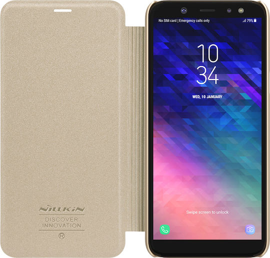 Nillkin Sparkle Buchen Sie Synthetisches Leder Gold (Galaxy A6+ 2018)