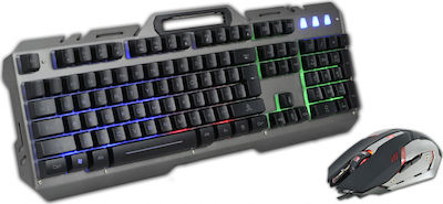 Rebeltec Interceptor Gaming Keyboard Set with RGB lighting & Mouse (English US) Gray