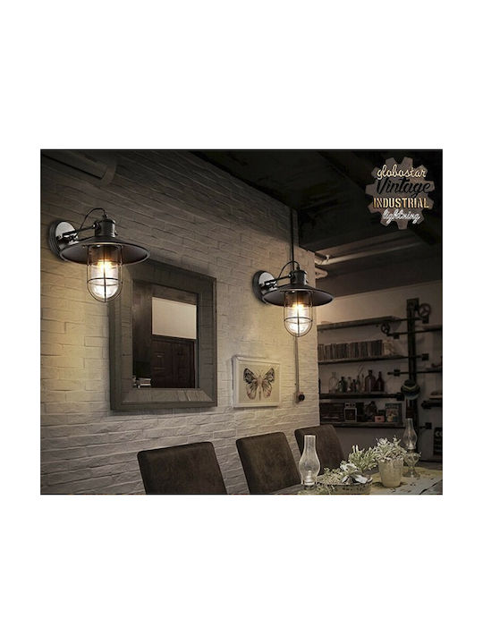 GloboStar Vinty Industrial Φωτιστικό Τοίχου με Ντουί E27 Μαύρο 27x33εκ.