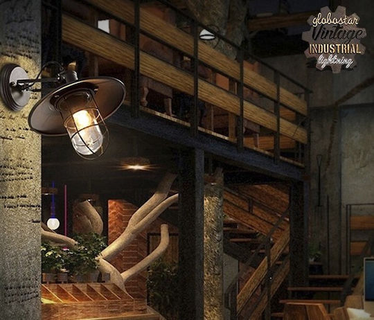 GloboStar Vinty Industrial Wall Lamp with E27 Lamp Bulb Base Black 27x33x33cm