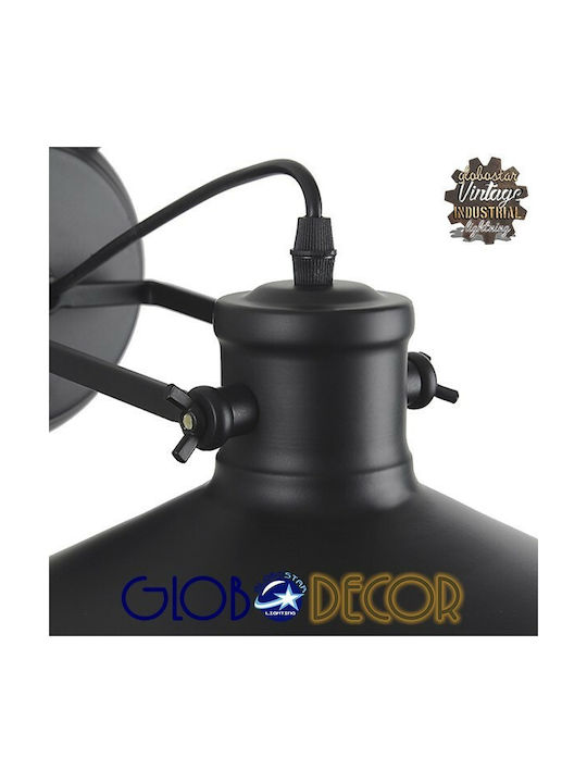 GloboStar Vinty Industrial Φωτιστικό Τοίχου με Ντουί E27 Μαύρο 27x33εκ.