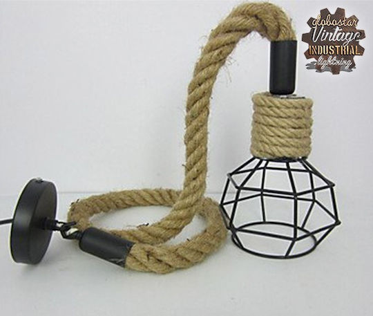 GloboStar Hellet Pendant Light Black with Rope for Socket E27 16x16x25cm