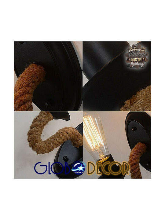 GloboStar Daker Vintage Φωτιστικό Τοίχου με Ντουί E27 Μαύρο 12x12x12εκ.