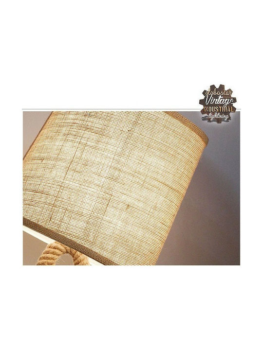 GloboStar Monkey Fist Vintage Tischlampe aus Seil für Fassung E27 mit Beige Schirm und Braun Basis