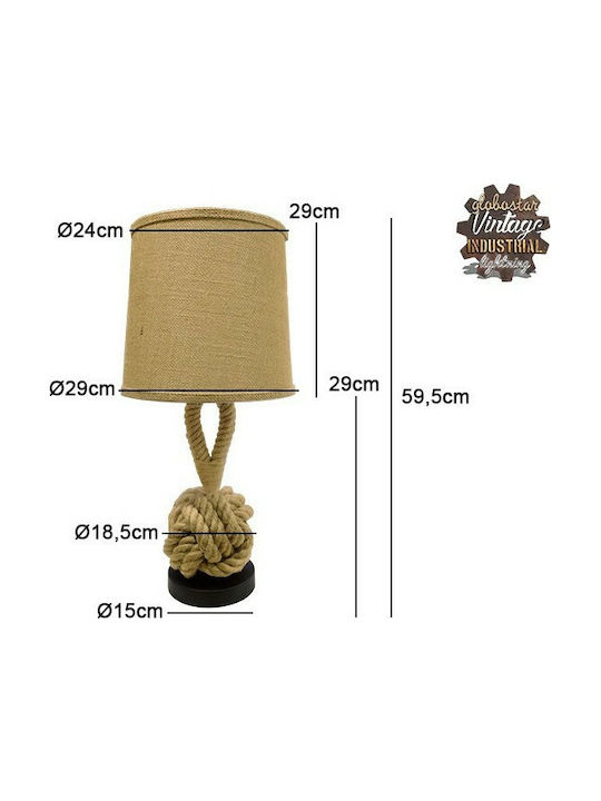 GloboStar Monkey Fist Vintage Tischlampe aus Seil für Fassung E27 mit Beige Schirm und Braun Basis