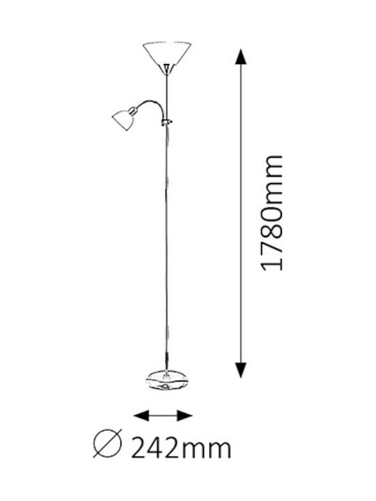 Rabalux Action Floor Lamp H178xW24.2cm. with Socket for Bulb E27 Silver