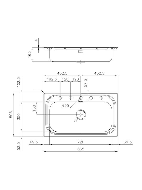 Foster 1000 Drop-In Sink Inox Satin W86xD50cm Silver