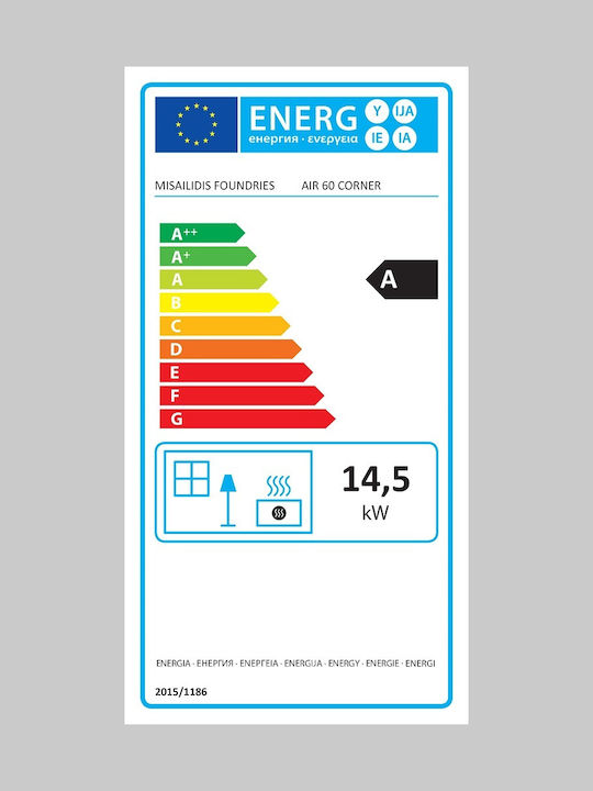 CHytiria Misailidi T-60 Corner Kaminofen Holz Lüftungskanäle 14.5kW Linke Ecke mit einer zu öffnenden Tür