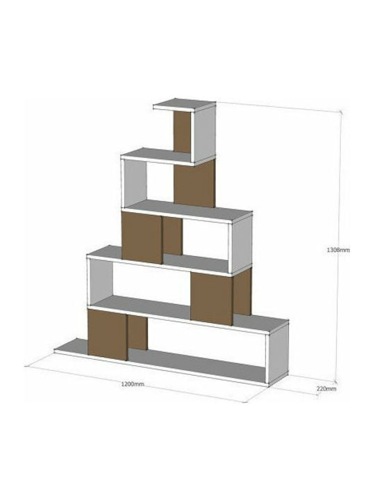 Βιβλιοθήκη Pyramid Λευκό - Καρυδί 120x22x131εκ.