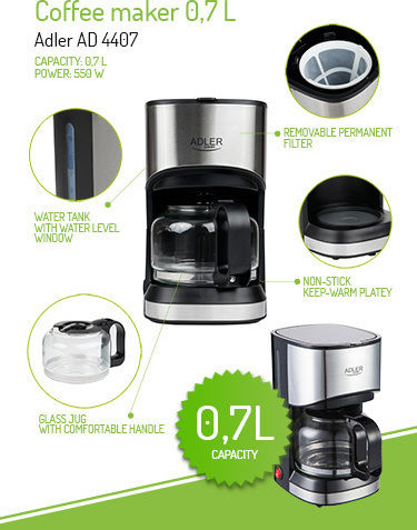 Adler AD-4407 AD 4407 Mașină de cafea cu filtru 550W Argint