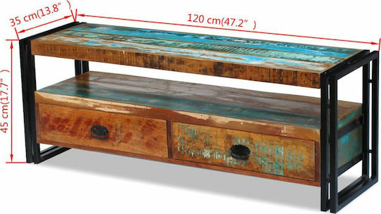 Stand TV Din Metal Și Lemn Masiv Multicolor L120xA35xÎ45cm