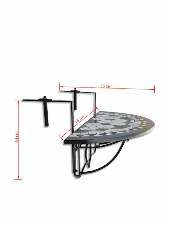 with Ceramic Surface and Metal Frame Black 76x56x64cm