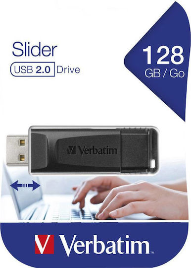 Verbatim Slider 128GB USB 2.0 Stick Μαύρο
