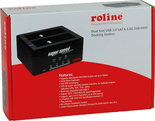 Roline Docking Station for 2 Hard Drives SATA 2.5" / 3.5" with Connection USB 2.0 / USB 3.0 (16.01.4122-5)