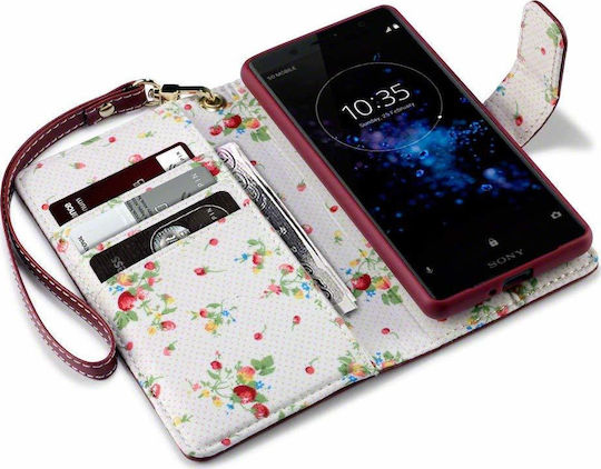 Terrapin Floral Wallet Piele artificială Roșu (Xperia XZ2 Compact)