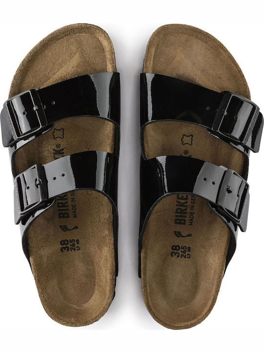 Arizona Birko-Flor Patent Women's Anatomic Black Narrow Fit Sandals