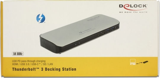 DeLock DeLock Thunderbolt 3 Docking Station with HDMI 4K PD Ethernet and Screen Connections for 2 Monitors Silver