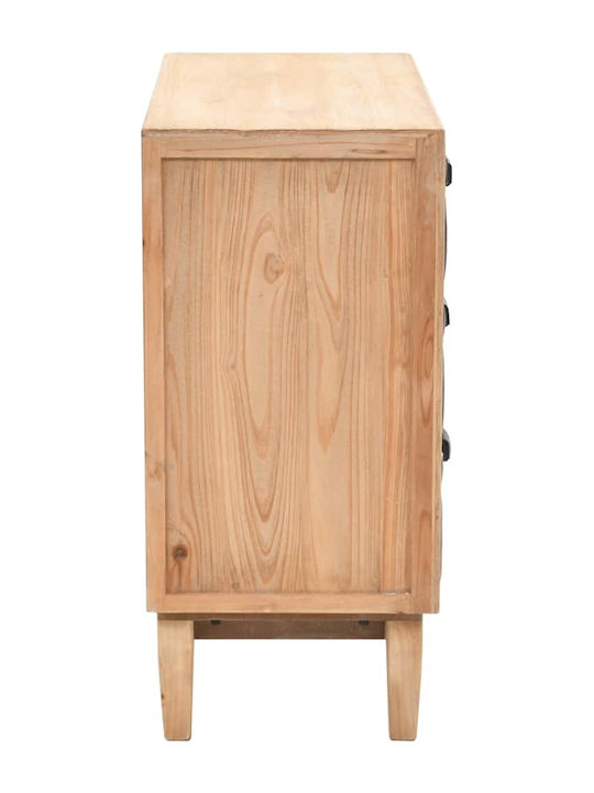 Bedroom Chest of Drawers from Solid Wood with 3 Drawers Black with Artificial Leather Surface Coating 80x36x75cm