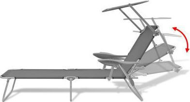 vidaXL Foldable Steel Beach Sunbed Gray with Shader 189x58x27cm