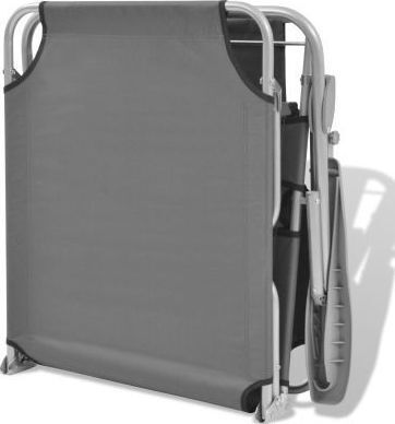 vidaXL Foldable Steel Beach Sunbed Gray with Shader 189x58x27cm