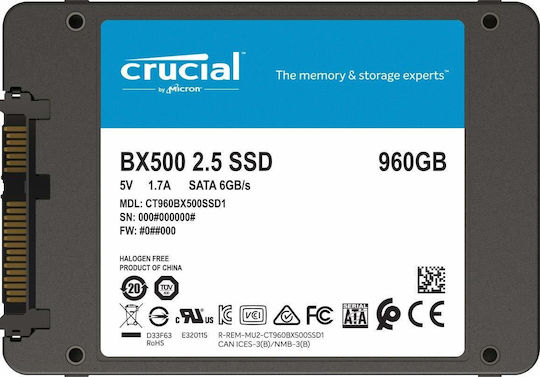Crucial BX500 SSD 960GB τύπου 2.5'' με σύνδεση SATA III CT960BX500SSD1