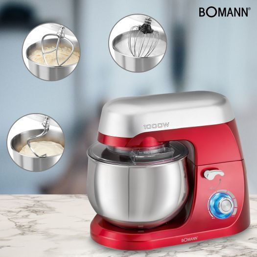 Bomann KM 6009 CB Mixer Planetar 1000W Cu Recipient Inox 5L Roșu