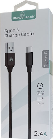 Powertech Braided USB 2.0 Cable USB-C Male to USB-A Black 1m