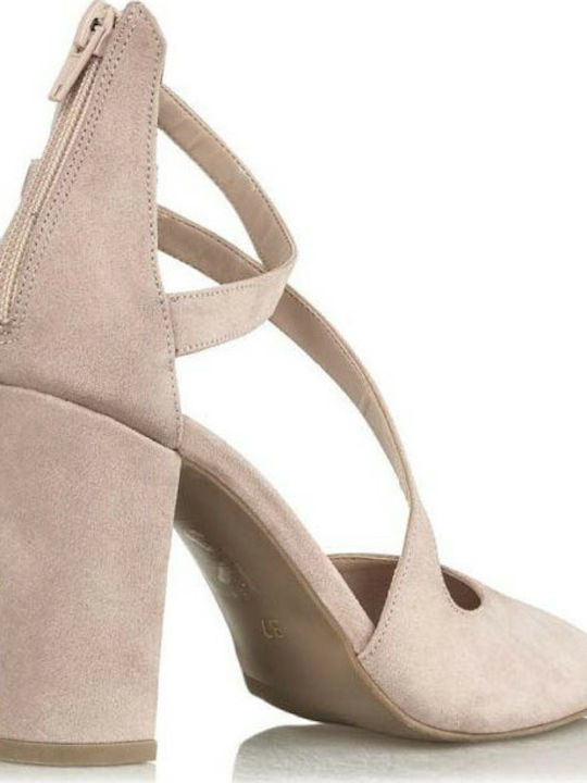 Envie Shoes Suede Nude High Heels with Strap