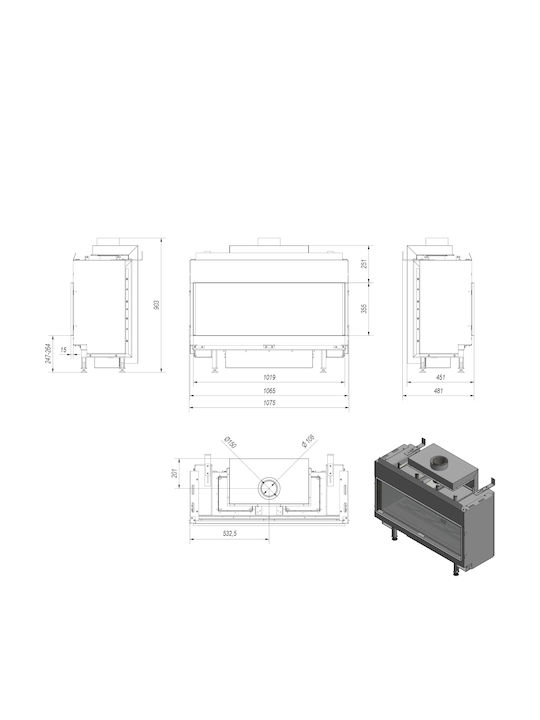 Kratki Leo 100 G31 37 MBAR Ενεργειακό Τζάκι Αερίου 9.2kW Ίσιο με Σταθερή Πόρτα