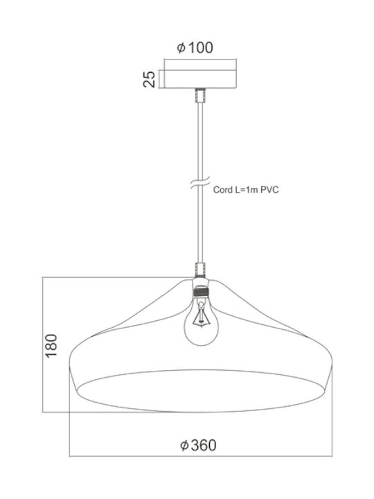 Aca Pendant Light Single-Light Bell for Socket E27 Bronze ks1422p361cp