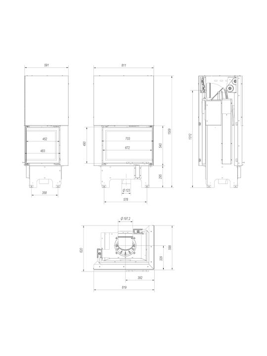 Kratki VNP 700 480 Kaminofen Holz 12kW Rechte Ecke mit Schiebetür