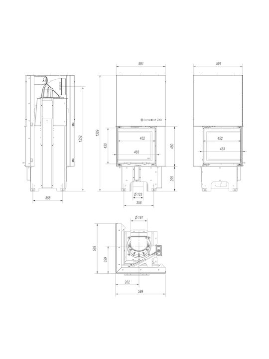 Kratki VNL 480 480 Ενεργειακό Τζάκι Ξύλου 8kW Αριστερή Γωνία με Συρόμενη Πόρτα