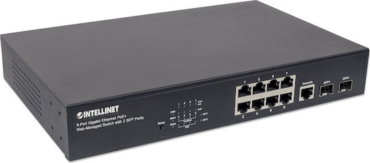 Intellinet 561167 Managed L2 PoE+ Switch with 8 Gigabit (1Gbps) Ethernet Ports and 2 SFP Ports