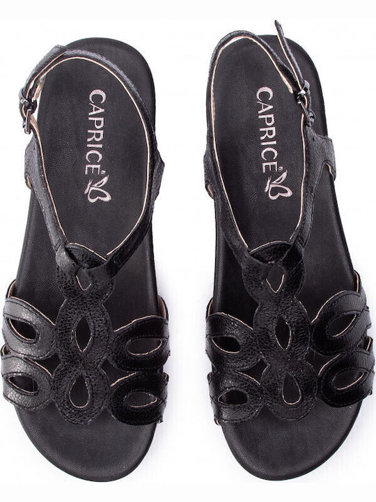 Leather Women's Flat Sandals Anatomic with Strap in Black Color