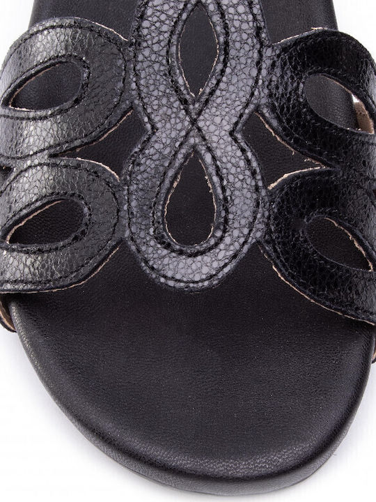 Leather Women's Flat Sandals Anatomic with Strap in Black Color