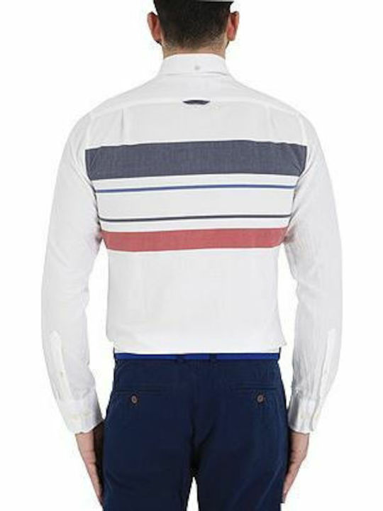 Gant Men's Shirt Long Sleeve Cotton Striped White