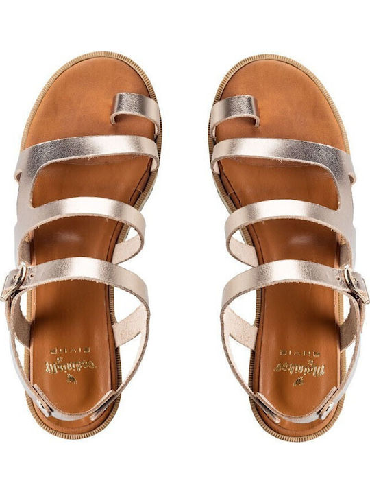 Leather Women's Flat Sandals Flatforms in Gold Color