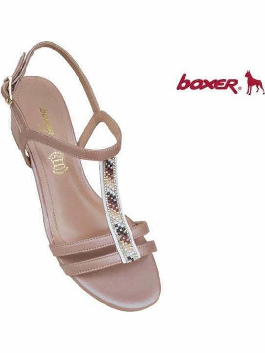 Boxer Leder Damen Sandalen Anatomisch mit niedrigem Absatz in Rosa Farbe