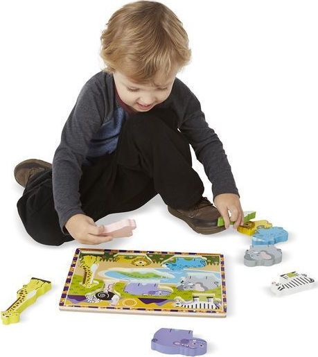 Дървено Детски Пъзел с Шипове Safari Chunky за Над 2 години+ Години 8бр Melissa & Doug